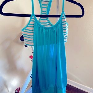Lululemon No Limits Tank Top Teal/Striped - Size 4